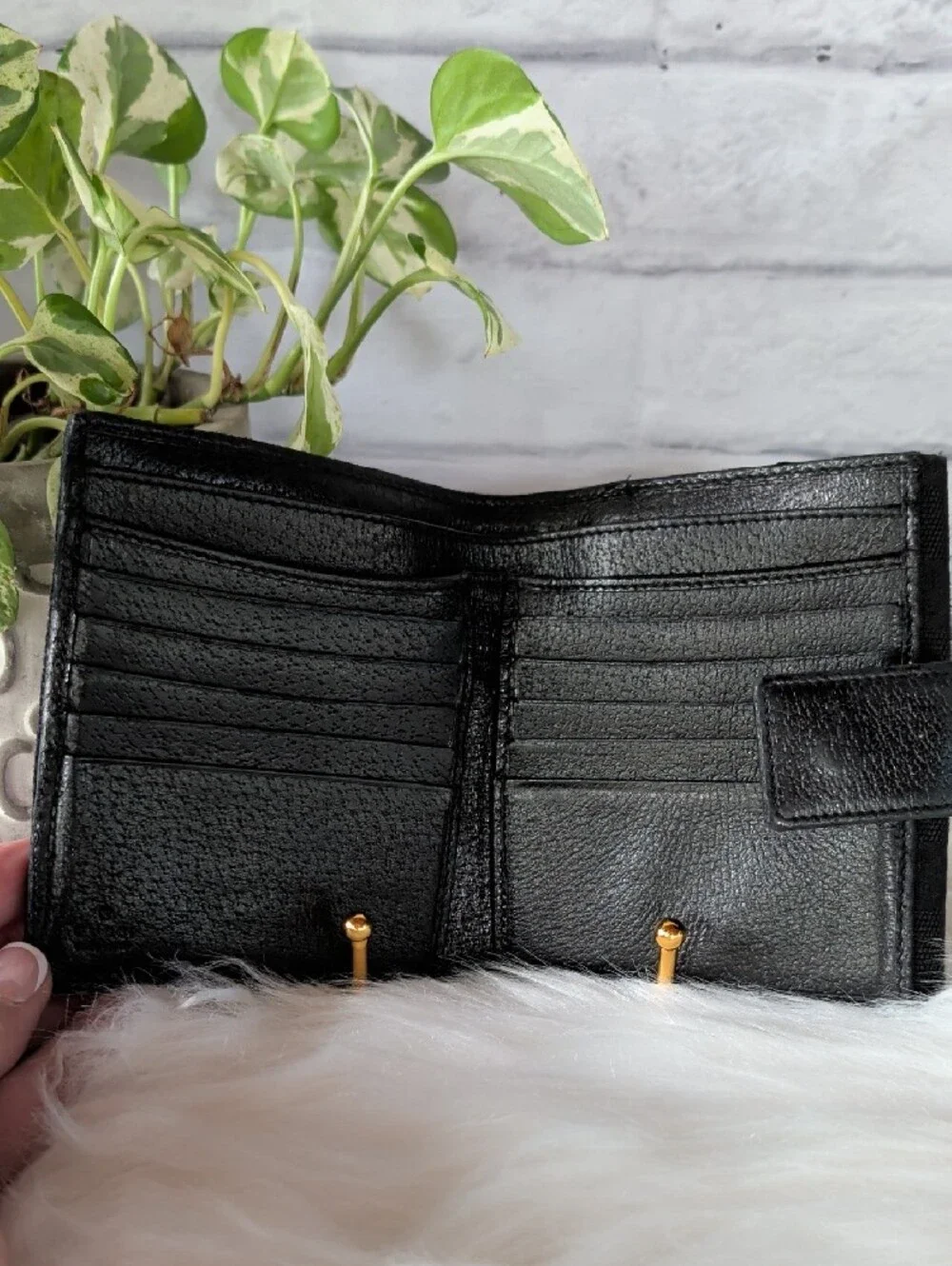 Authentic Gucci Black Monogram Canvas Compact Wallet with Silver-Tone Disc Snap - Picture 7 of 12
